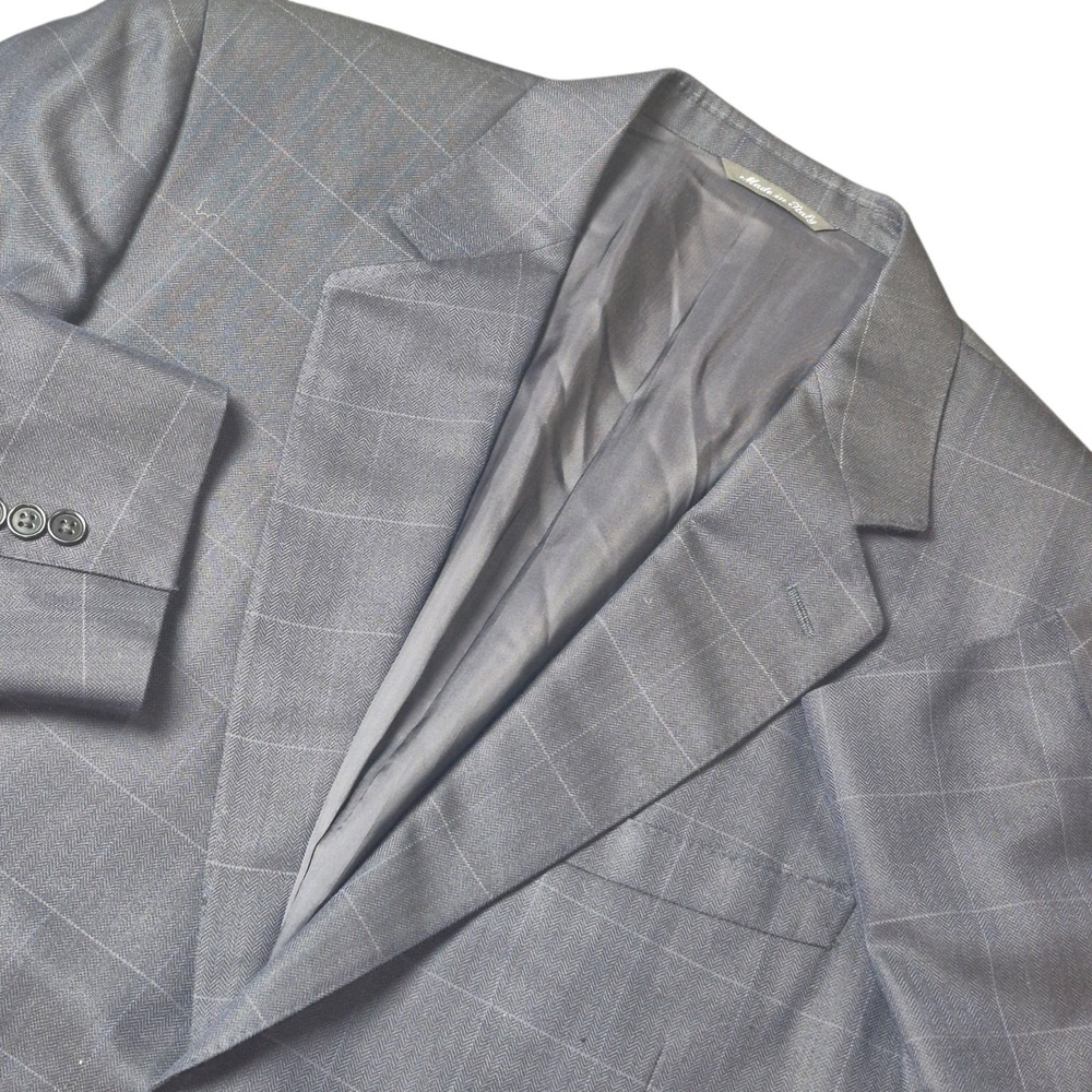 Canali Men's 54L 44L Navy Silk‎ Wool Windowpane Sport Coat Blazer Italy